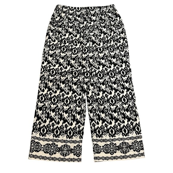 Nicole Miller New York Black Cream Printed Wide Leg Pant Patch Pockets Size 8 - Picture 4 of 7